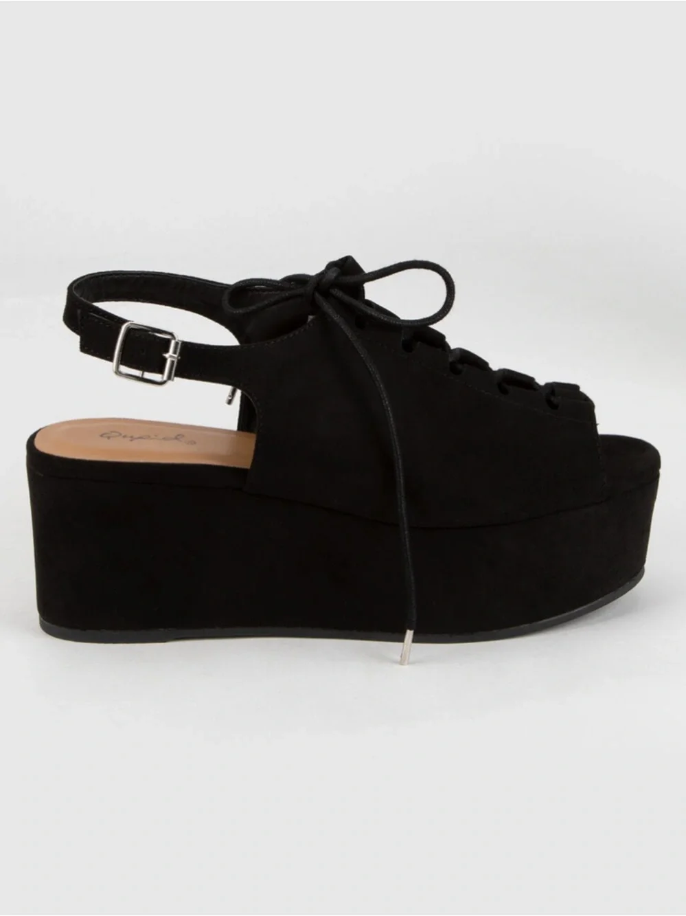 Black Platform Lace-Up Peep-Toe Sandals